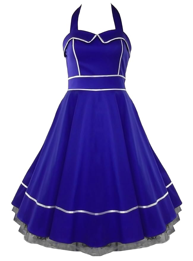 50's Sailor White Satin Trim Swing Dress Royal Blue Amazon.co.uk Clothing