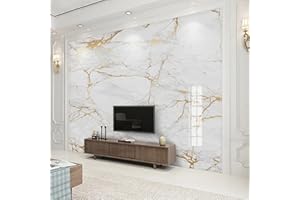 LILOKKO Custom Size Mural Modern White Marble Self-Adhesive Wallpaper Golden Marble Wall Mural Living Room Bedroom Home Decor