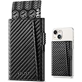 VULKIT Magnetic Wallet Card Holder Phone Card Holders Slim Leather Pop Up Case NFC/RFID Blocking, Compatible with iPhone 16/15/14/13/12 Series Carbon Fiber Black