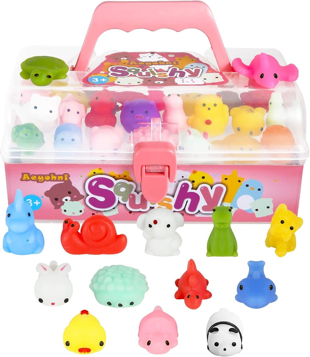 Aeyohni 50pc Mochi Squishy Animals Bulk Kids Party Favors Birthday Stress