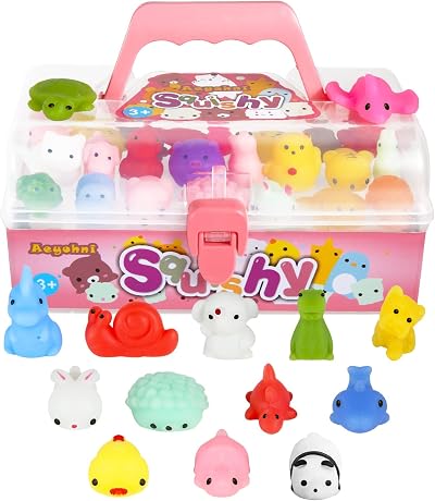 Aeyohni 50pc Mochi Squishy Animals Bulk Kids Party Favors Birthday Stress