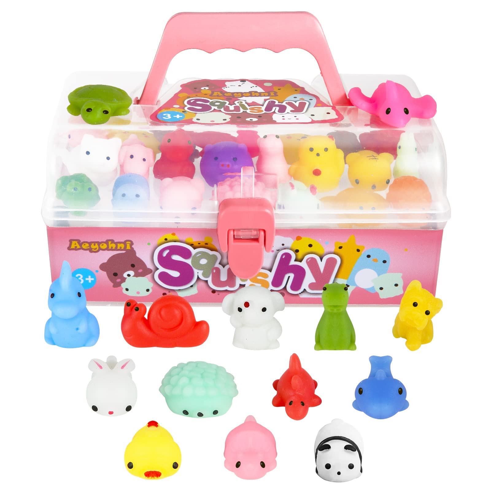 Aeyohni Fidget Toys 50pcs for Kids Party Favors Mochi Squishy Toy Bulk Birthday Gift Stress Relief Kawaii Mini Squishy Animals Classroom Prizes School Gift Easter Valentine's Day