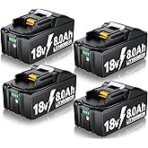 BATTOOL 4-Pack 8000mAh Battery Replacement for Makita 18V Battery Compatible with Makita Battery 18 Volt BL1860 BL1850B BL1840B BL1830B BL1815 Cordless Power Tools and Chargers