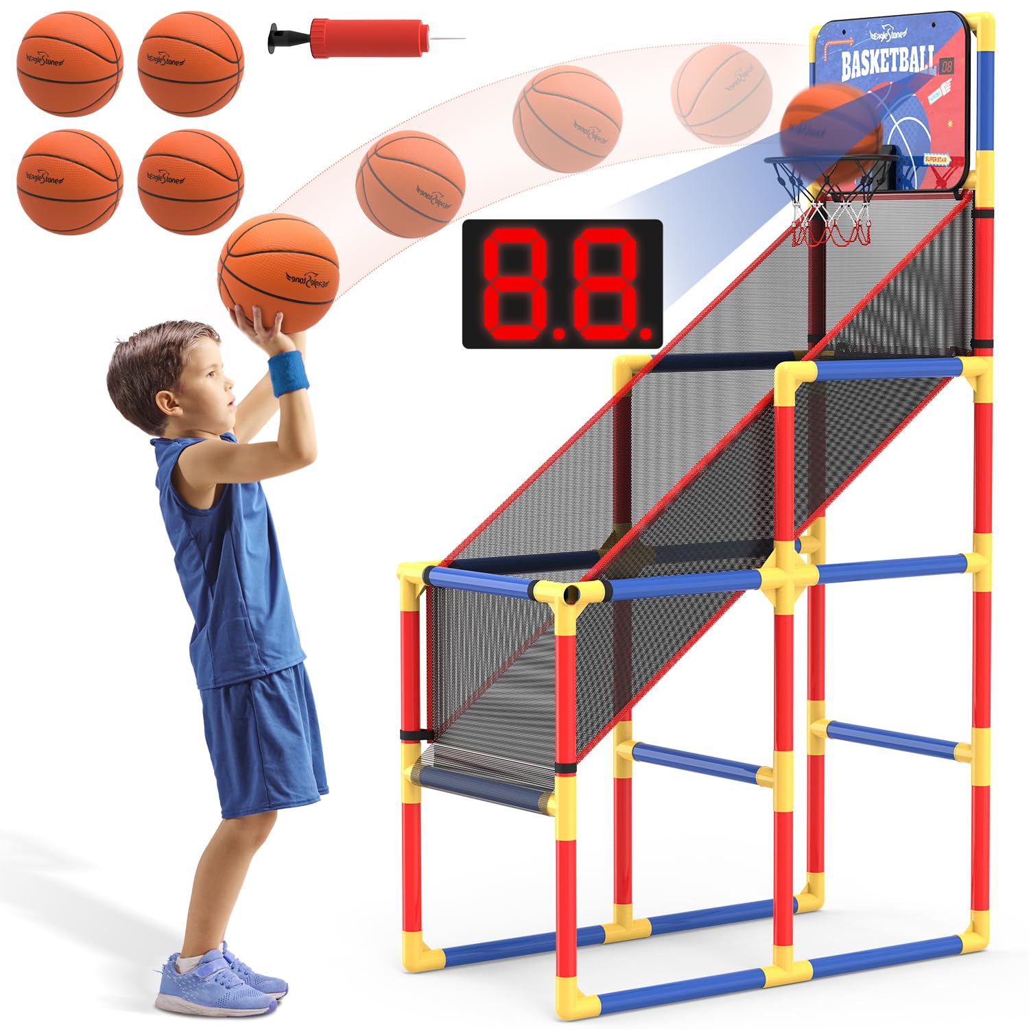 Photo 1 of Kids Arcade Basketball Game with Electronic Scoreboard and Cheer Sounds, Indoor Outdoor Basketball Hoop with 4 Balls, Game Toy Gift for Ages 3-12 Boys and Girls