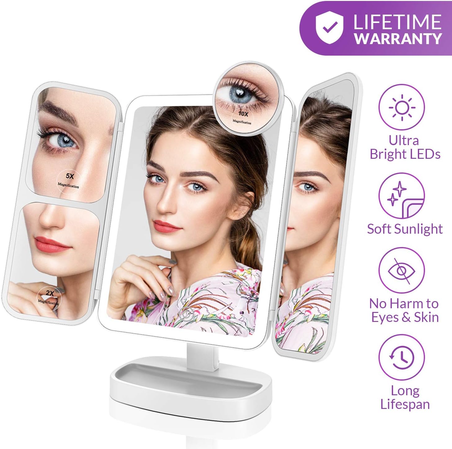 EASEHOLD Vanity Mirror Magnifying Makeup Mirror Trifold Shaving Mirror with 38 Led Lights 2X/5X