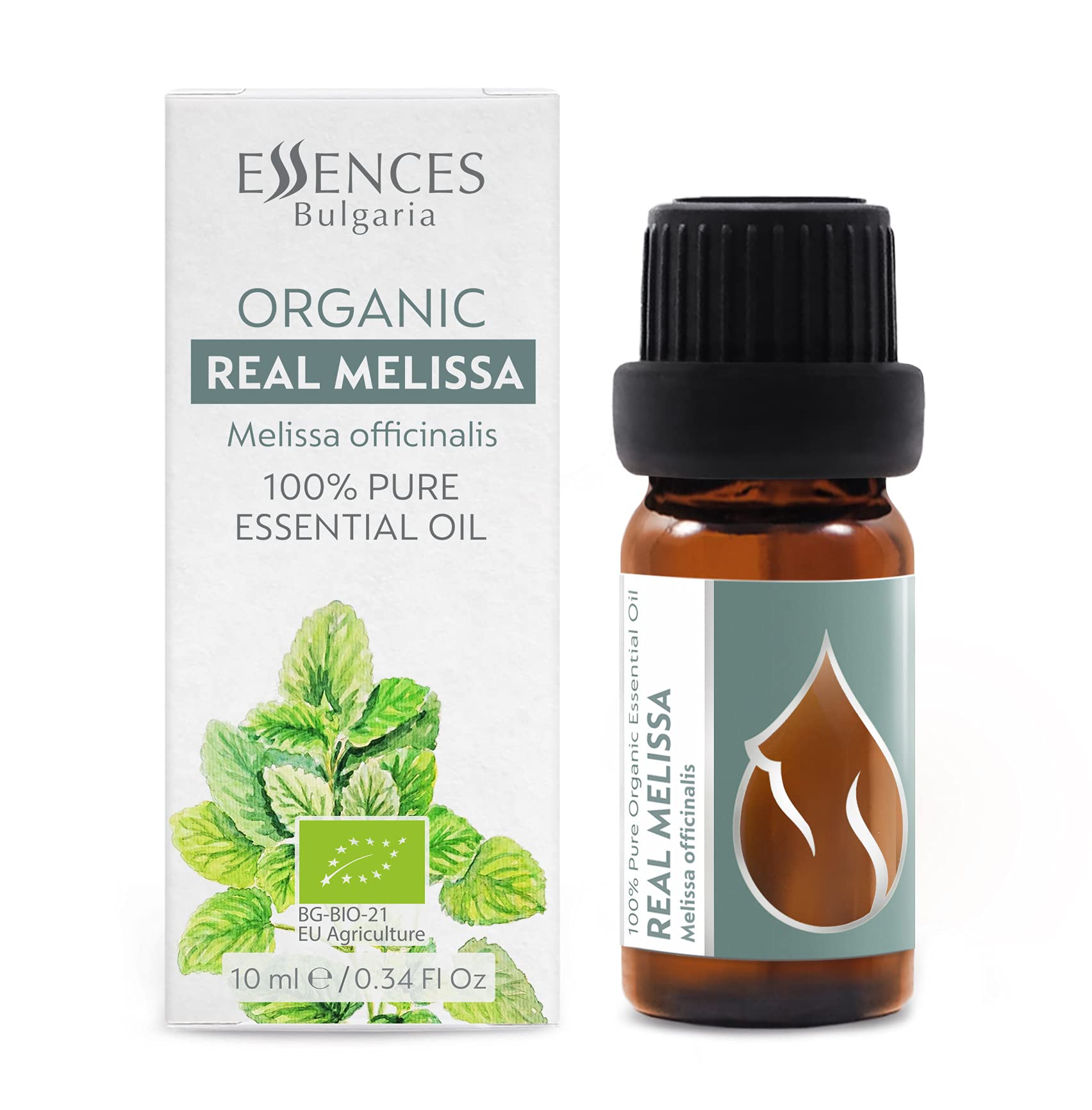 Essences Bulgaria Organic Real Melissa Essential Oil 10ml | Melissa Officinalis | 100% Pure and Natural | Undiluted | Therapeutic Grade | Family Owned Farm | Steam-Distilled | Non-GMO | Vegan