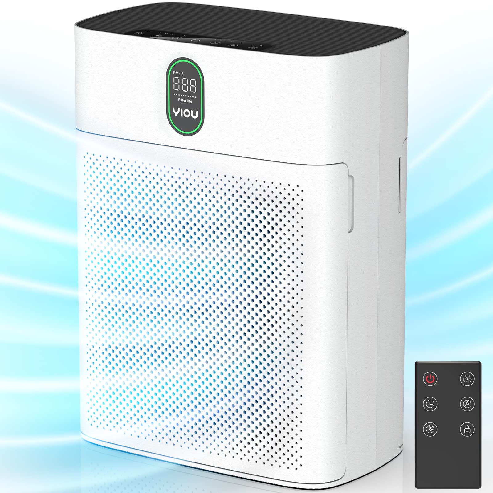 Air Purifiers for Home Large Room Up to 960 Sq Ft with Air Quality Sensors, YIOU H13 True HEPA Filter Remove 99.97% of Dust, Pet Dander, Smoke with Double-sided Air Inlet, 24dB for Bedroom, White