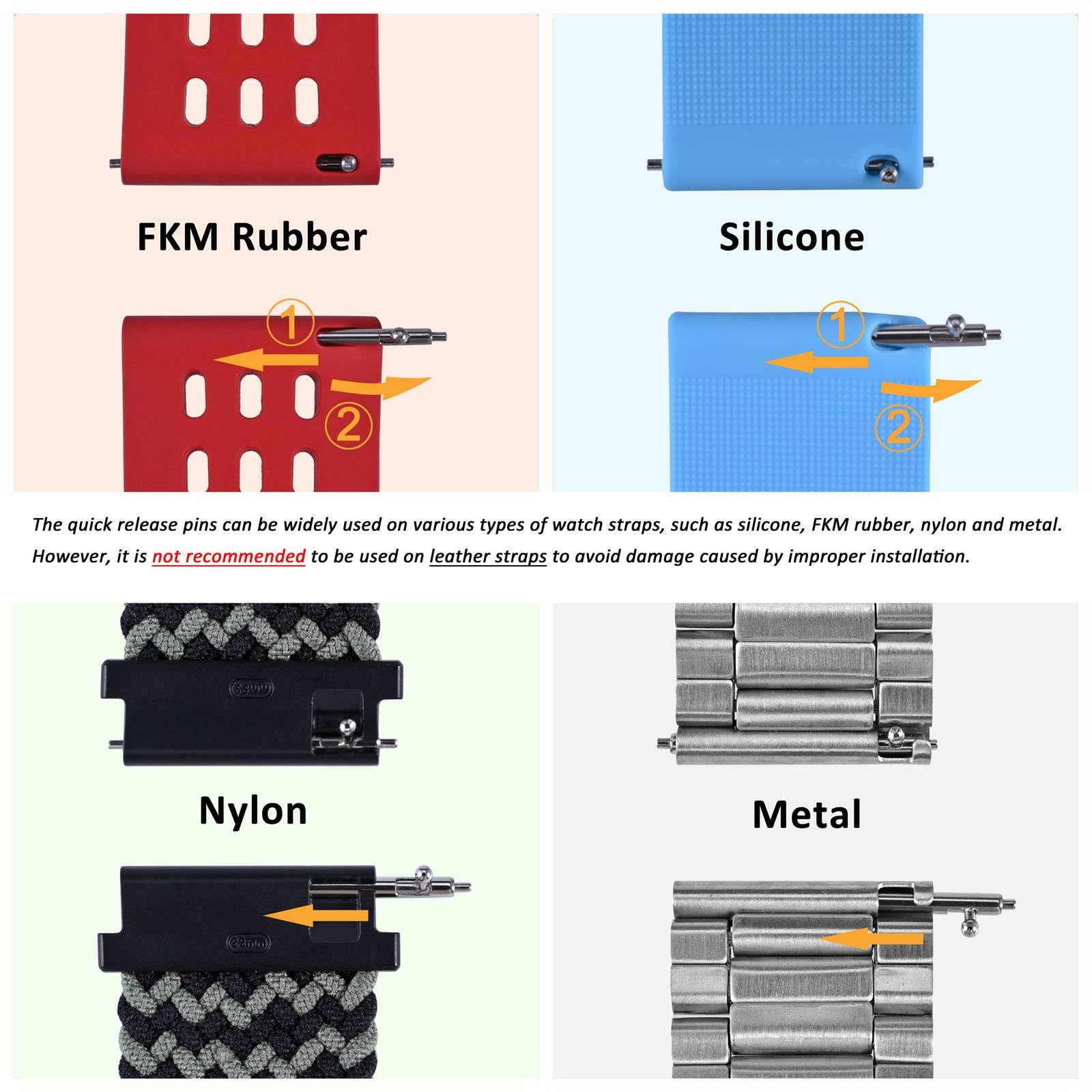 WOCCI 22mm Quick Release Spring Bars, Pins for 22mm Watch Band