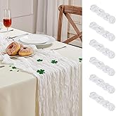6 Pack White Cheesecloth Table Runner 10FT Long Saint Patrick's Day Boho Gauze Table Runner Rustic Sheer Runner for Spring Wedding Bridal Baby Shower Birthday Party Table Decor Easter Decorations