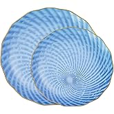 PLASTICPRO 30 Pack Plastic Plates Set of 15-10 inch Plate and 15-7 inch Plates, Elegant Clear Blue Spiral and Gold Rim Disposable Fancy Plate Premium Heavyweight