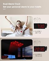ROCAM Digital Projection Alarm Clock USB Charger Dimmable Bedroom Loud Snooze view 5