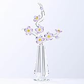 Purple Cherry Blossom Crystal Flowers with Stems - Glass Flowers with Vases Japanese Cherry Gifts Decor for Wife Girlfriend Women - Crystal Collectible Home Table Decor for Valentines Wedding Gifts