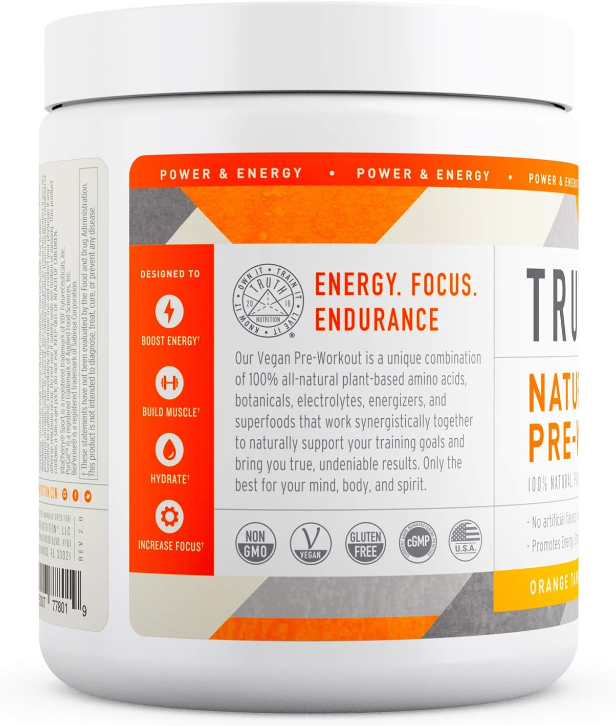 Natural PreWorkout Powder- Preworkout for Men & Women - Plant Based, Keto & Vegan Friendly - Energy, Focus & Performance - Truth Nutrition (30 Servings) (Orange Tangerine): Health & Personal Care
