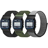 3 Pack Nylon Bands Compatible with Casio F-91W/F-84/F-94/F-105/F-108/AE-1200/W-217H/W-218H/A-158W/A-168W/SGW-300H/W-800H, Adjustable Breathable Sport Strap Solo Loop Replacement Strap