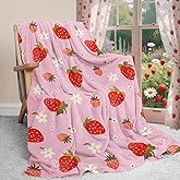 yuboo Strawberry Throw Blanket, Cute Easter Strawberry Gifts Ideas for Women Girls, Soft Lightweight Pink Throw Blanket for Spring Preppy Decor 50x60 in
