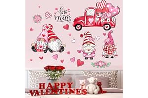 Yovkky Valentine's Day Gnome Wall Decals Stickers, Be Mine Pink Love Hearts Rose Farmhouse Truck Couple Home Bedroom Decor, Anniversary Wedding Living Room Kitchen Decorations Art