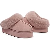 Litfun Fuzzy Platform Slippers for Women Comfy Winter House Shoes with Memory Foam, Pink 42-43 (size 8.5-9)