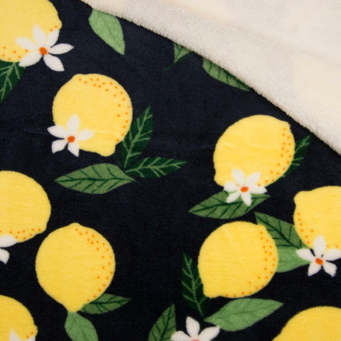 Reversible Super Soft Cuddle Fleece Fabric Material - Lemons Navy, 1Mtr - 150cmx100cm