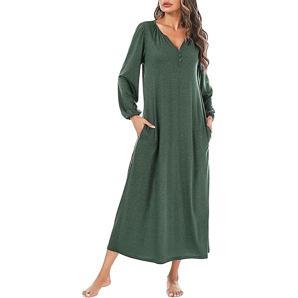 Camisones De Algodón De Manga Larga Para Mujer, Suaves Para Dormir, Cuello En V, Longitud Completa