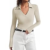 joyliveCY Long Sleeve Polo Shirts for Women V Neck Business Casual Work Tops Collared Shirts Slim Fit T-Shirts Fall Clothes