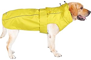 MAMORE Waterproof Dog Raincoat with Reflective Strip, Adjustable Breathable Rain Coat Jacket with Leash Hole for Dogs (Yellow, Medium)
