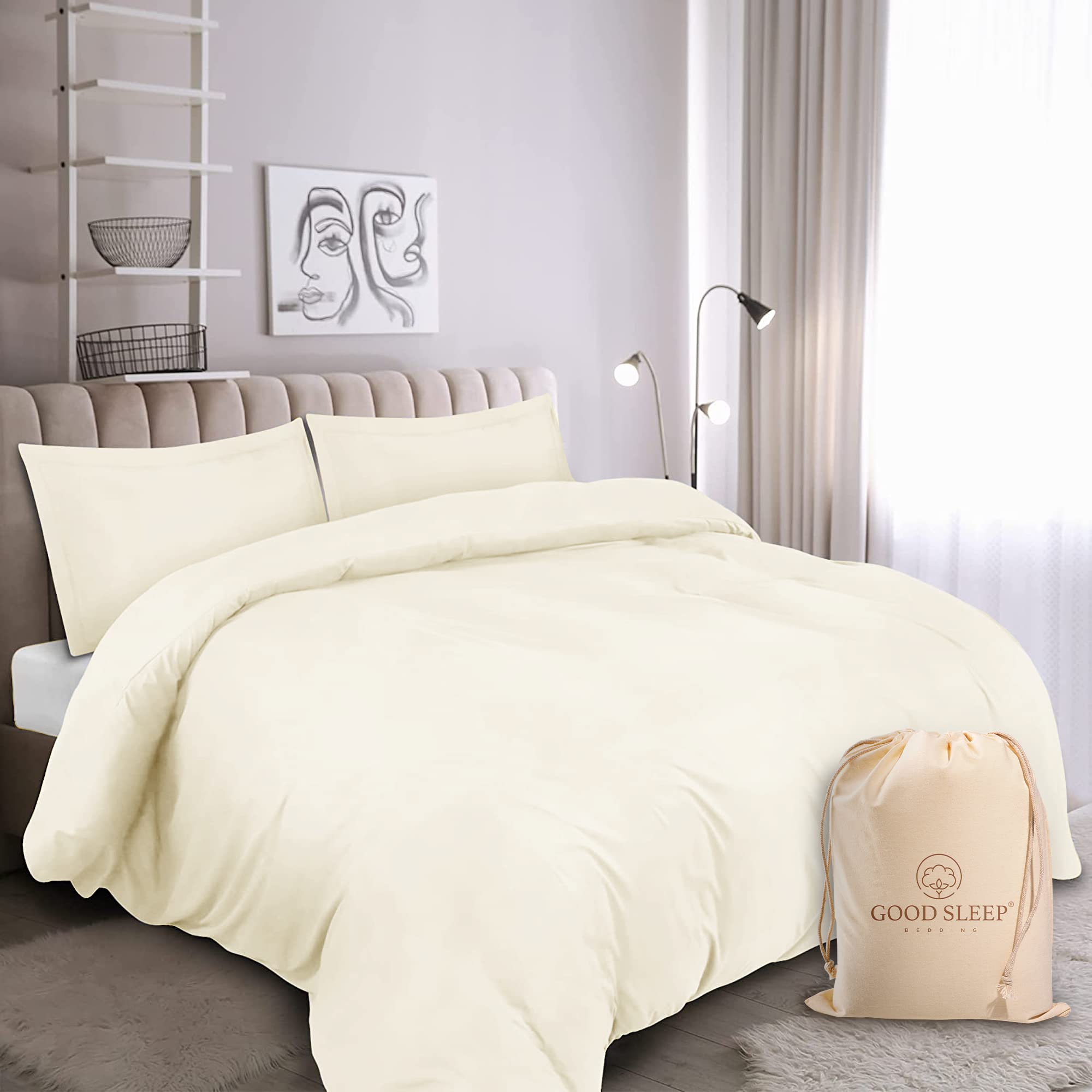 Super King Size Duvet Cover Set, 1000 TC 3 Pc Quilt Cover, Ivory Bedding Set, Cotton Duvet Covers, (1 Duvet Cover Super King Size, 2 Pillowcases), Soft Egyptian Cotton Bedding.