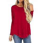 HIYIYEZI Fall Tops for Women Long Sleeve Side Split Casual Loose Tunic Top