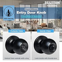 BESTTEN 4 Pack Door Knob with Lock and Key, Keyed