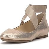 Jessica Simpson Women’s Mandayss Criss-Cross Ankle Ballet Flats with Straps, Champagne, 8.5