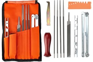 BENEGO 11PCS Universal Chainsaw Sharpener Tool, Chainsaw Chain Sharpening Kit with 4 Sizes Round File (5/32", 3/16", 13/64", 7/32"), Flat File, Handle, Filing Guide & Pouch