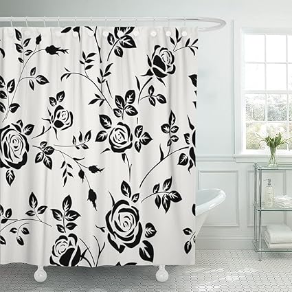 Amazon Com Emvency Shower Curtain Retro With Black Rose