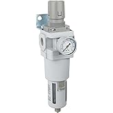 PneumaticPlus SAW600-N06BG Compressed Air Filter Regulator Piggyback Combo 3/4" NPT - Poly Bowl, Manual Drain, Bracket, Gauge