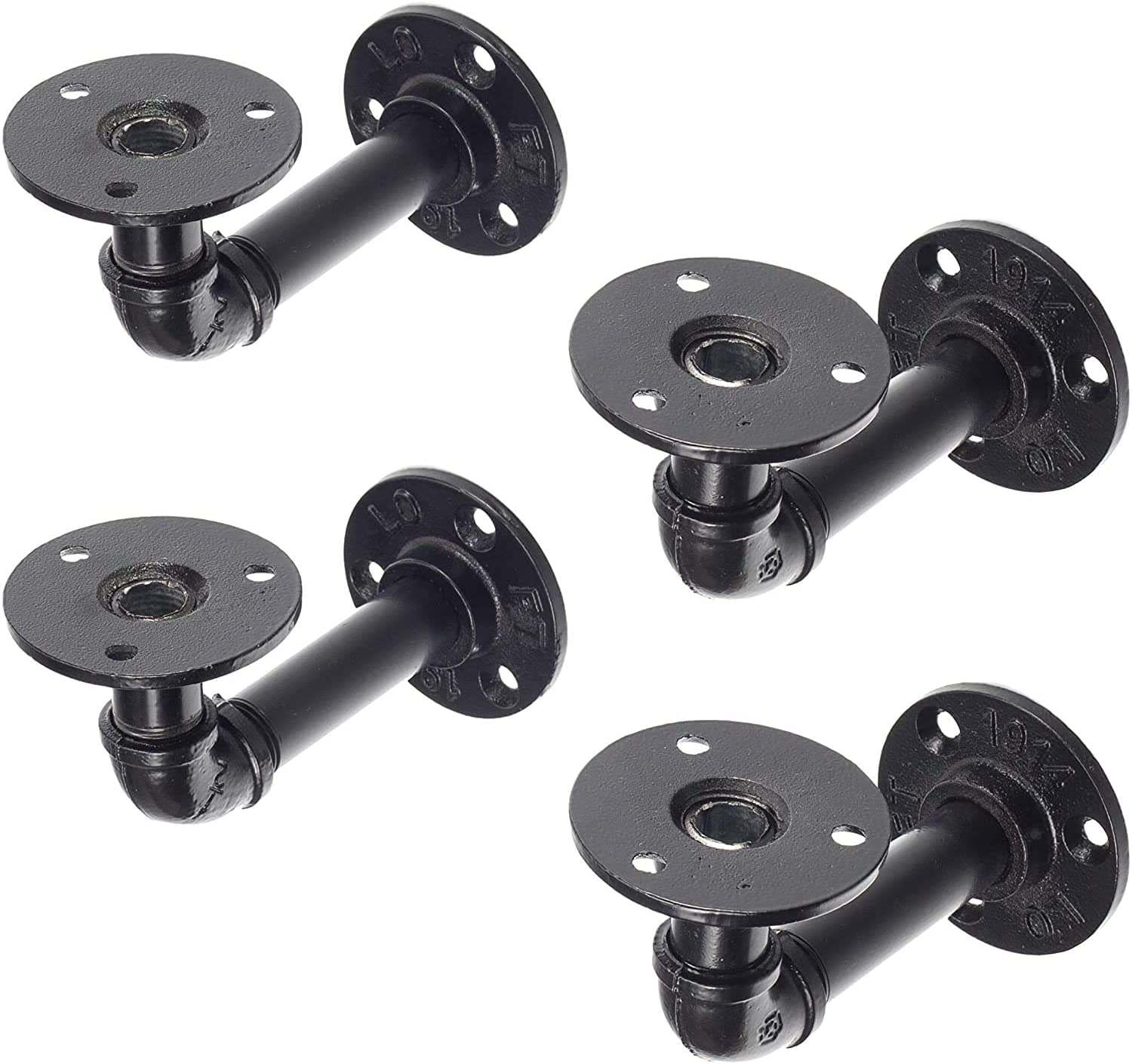4Pcs Pipe Shelf Brackets Industrial Shelf Bracket for Bookshelf Floating Shelves Shelf for Scaffold Board Heavy Duty Black Steel Corner Brace with Screws , Decorative Joint Angle Bracket for Shelf