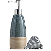 12 oz Dish Soap Dispenser with 2 Pumps, Ceramic Hand Soap Bottle for Shampoo, Body Wash, Lotion, Liquid Dispenser for Kitchen Countertop with Silicone Funnel for Valentine's Day Home Decor, Blue