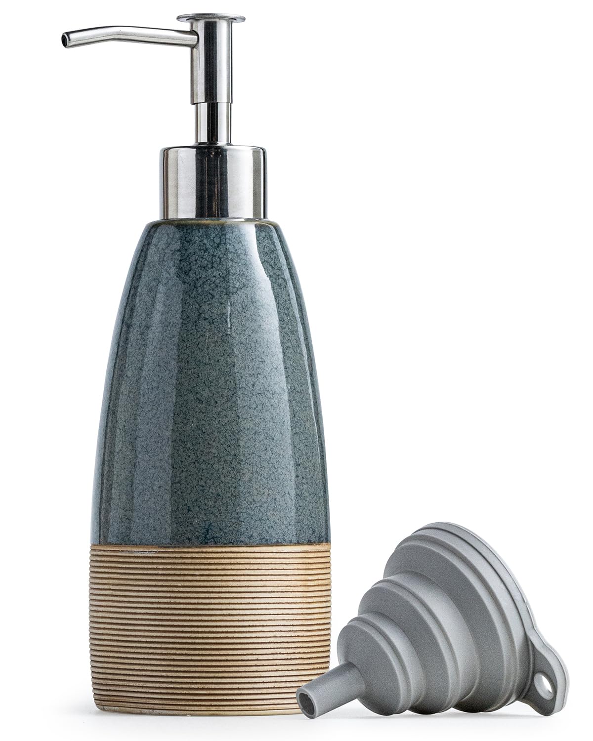 Photo 1 of 12 oz Dish Soap Dispenser with 2 Pumps, Ceramic Hand Soap Bottle for Shampoo, Body Wash, Lotion, Liquid Dispenser for Kitchen Countertop with Silicone Funnel, Ideal for Thanksgiving, Christmas, Blue