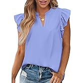 Zenlonr Womens Summer Tops 2026 Casual V Neck Ruffle Cap Sleeve Blouse Shirts Solid Color Tunic Tops