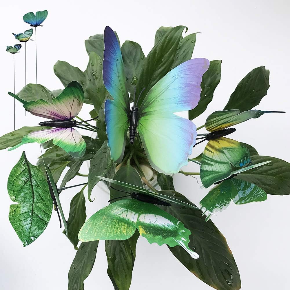 Decorative Garden Stakes - V-Time 24pcs Garden Butterfly Decorations Outdoor Waterproof Butterfly Stakes Ornaments for Indoor/Outdoor Yard/Christmas Patio Plant Pot Flower Bed Home Decoration (Green)