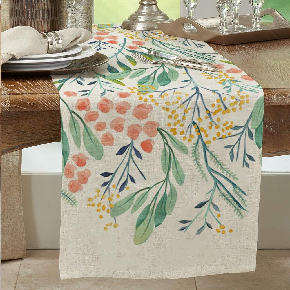 CROWNED BEAUTY Spring Summer Table Runner Floural 13 x 72 Inch Farmhouse Rustic Holiday Kitchen Dining Table Decoration for Indoor Outdoor Dinner Party CT013-72: Home & Kitchen