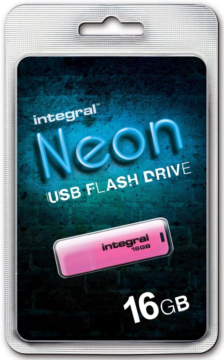 Integral TS-180563 Neon 2.0 USB Flash Drive 16GB Pink PC Mac Compatible