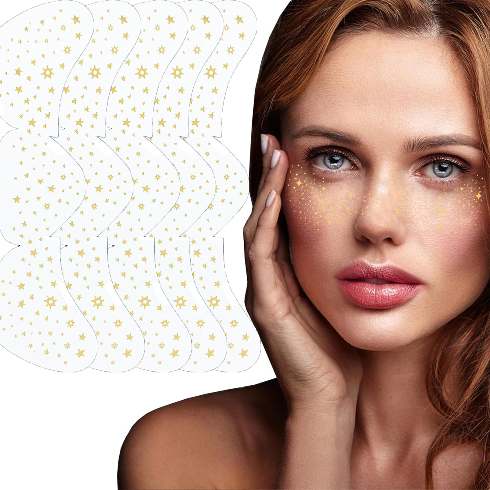 5 PCS Glitter Metallic Freckle Tattoos,Face Glitter Freckles Patches for Women，Festival Makeup Rave Accessories,Shine Speckles，Face Stickers Gold Temporary Transfer Fake Tattoos(Gold)