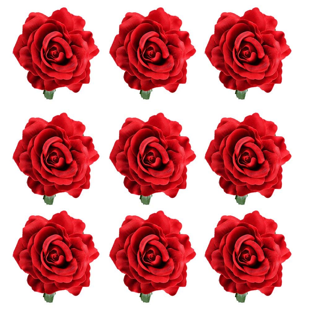 inSowni 9 Pack Big Red Rose Flower Hair Clips Barrettes Brooches Pins Accessories for Women Girls Brides