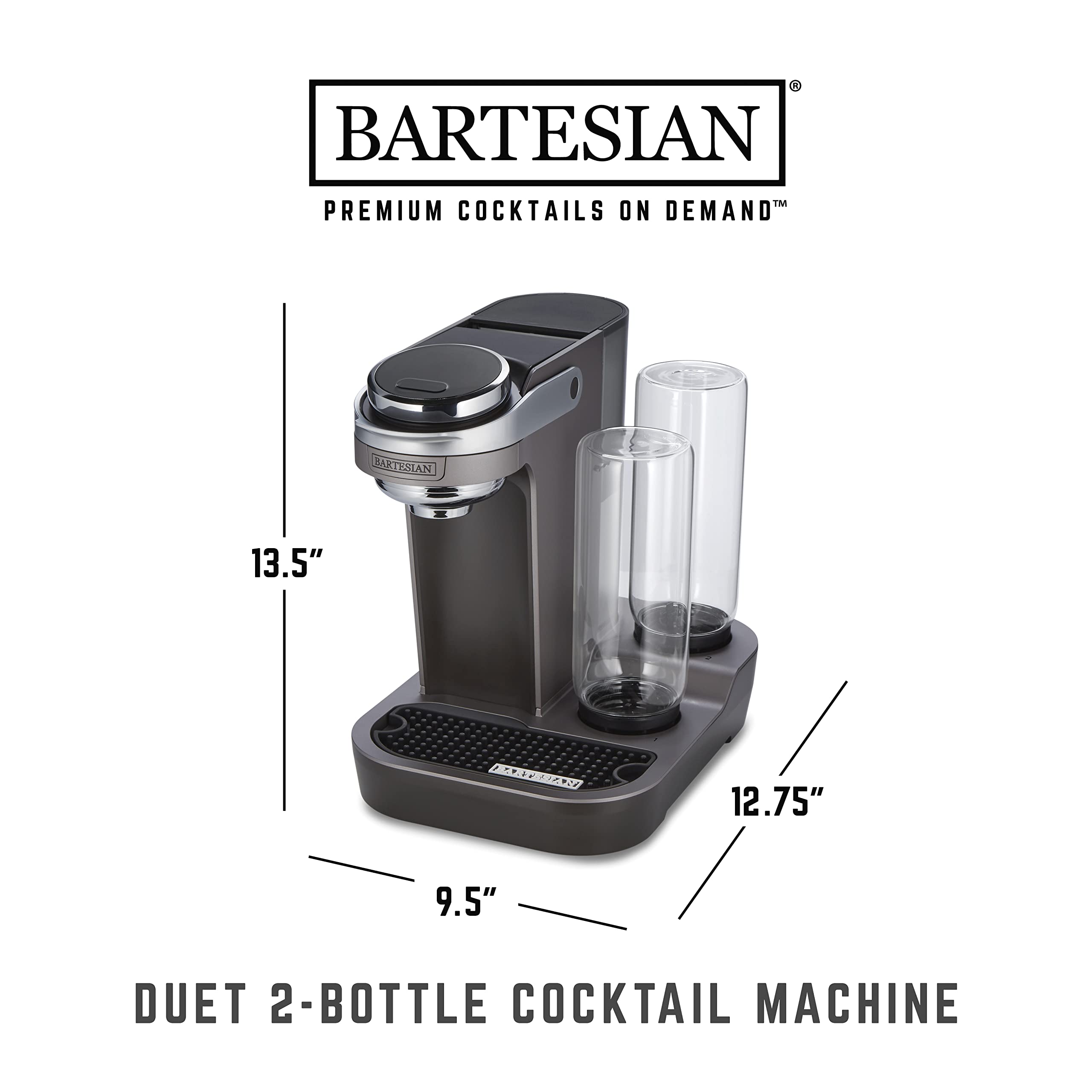 Bartesian Duet Cocktail Machine and Margarita Maker - Compact Home Bartender Mixologist Drink Mixer with 2 Glass Spirit Bottles - Automatic Machine Creates Premium Cocktails and Mocktails in Seconds