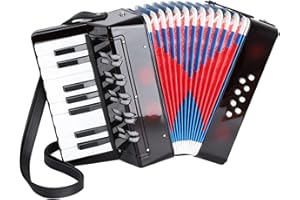AIMEIS Kids Accordion 17 Piano Keys 8 Bass Button Accordion,Mini Accordian Musical Instrument Gifts for Child Adults (Black)