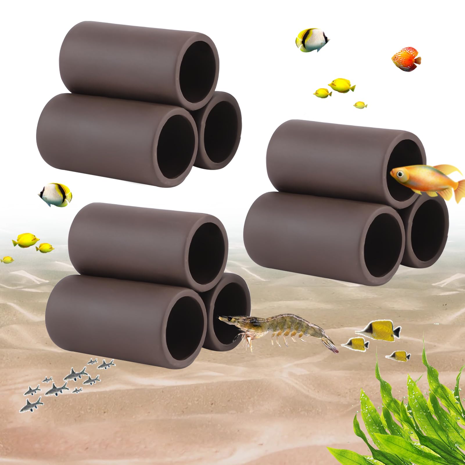 Editbar Aquarium Ceramic Spawning Cave, 3 Shrimp Cave Aquarium Decoration, Catfish Cave Aquarium, Clay Fish Tank Accessories, Shrimp Accessories (Brown)