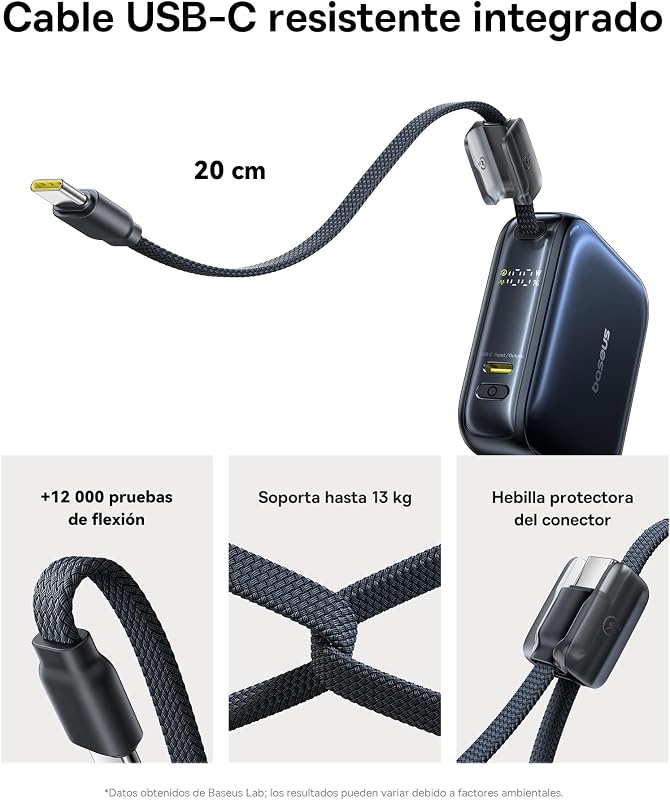 AC22 Mini Powerbank 10000mAh, bateria portátil externa de carregamento rápido PD 45W com cabo USB-C integrado, power bank compacto para iPhone 18/17/16, Samsung S26/S25 Ultra, iPad e Pixel 10/9