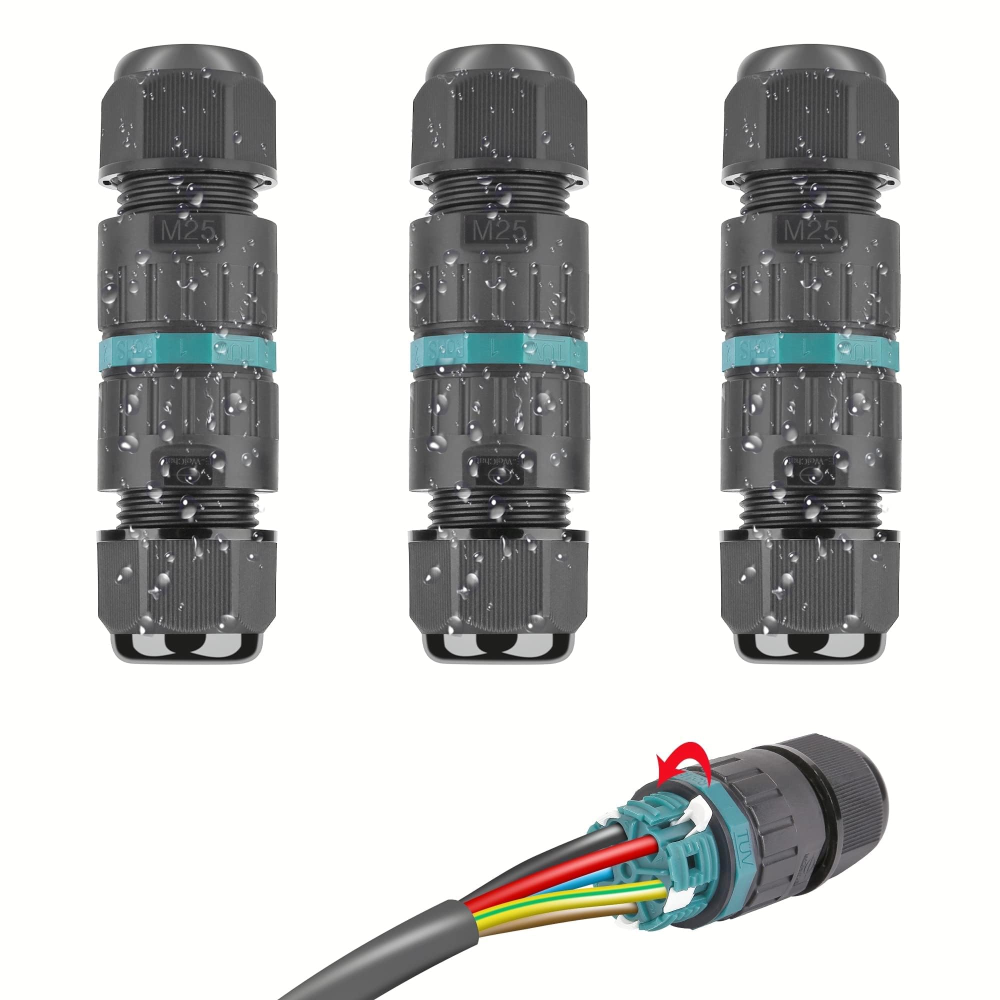 HOSPAOP Kabelverbinder Wasserdicht 5 Polig, IP68 Verbindungsmuffe Erdkabel Abzweigdose für Ø5-14mm Kabeldurchmesser, Verteilerdose Außen Wasserdicht Verbindungsbox Schwarz, 3 Stück, Kunststoff