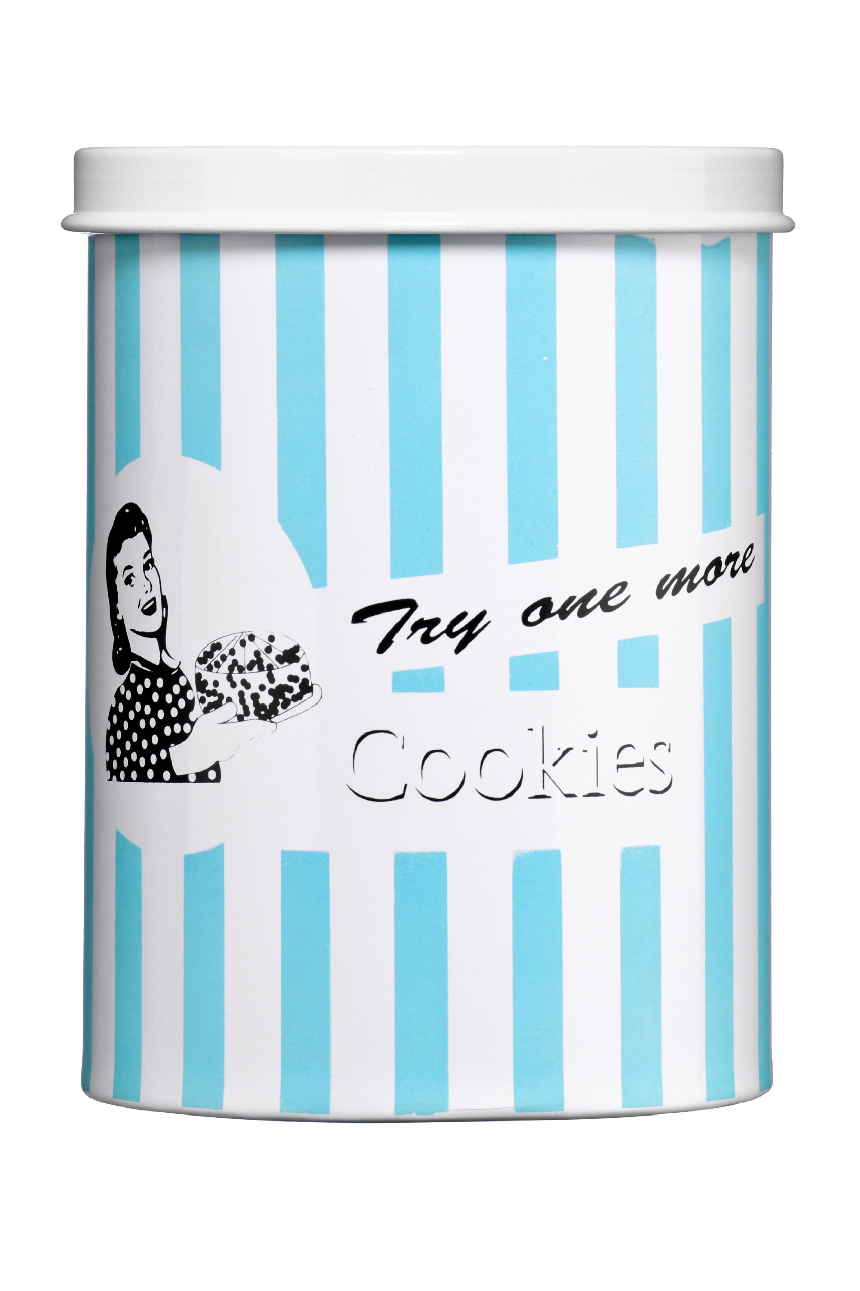Premier Housewares 507914 Candy Stripe Cookie Canister - Blue H18 x W15 x D15cm