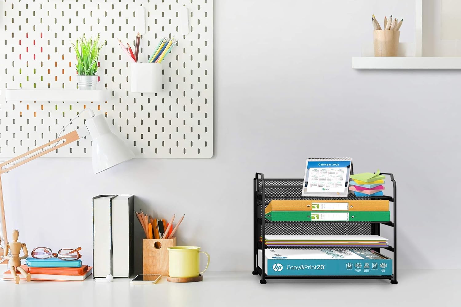 CAXXA 4 Tier Mesh Document Trays with Vertical Upright Section for Hanging File Holders, Mesh Office Supplies Desk Organizer, BLACK: Home Improvement