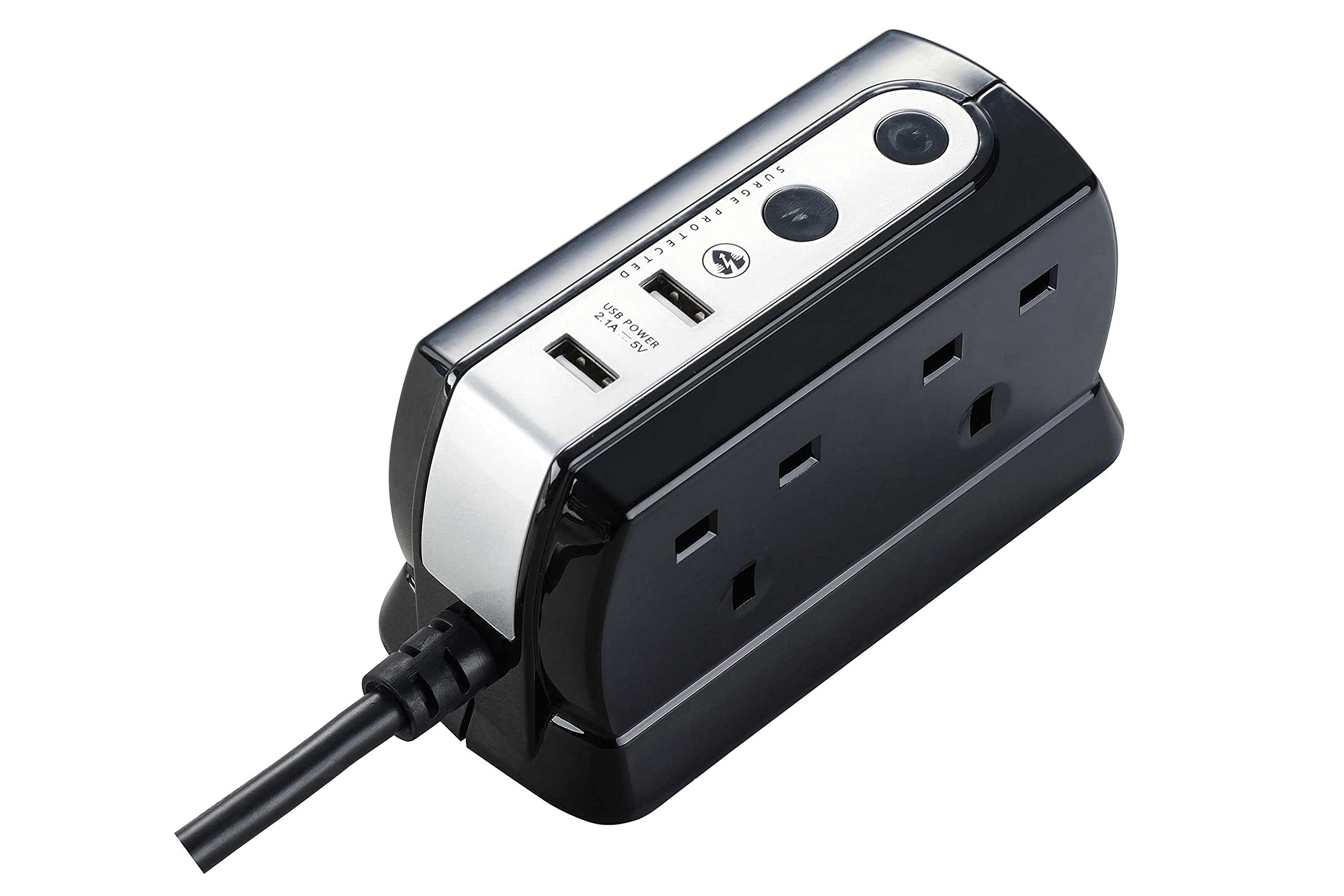 Masterplug Heavy Duty Four Socket Surge Protected Extension Lead with 2 USB Ports, 2 Metre, Black