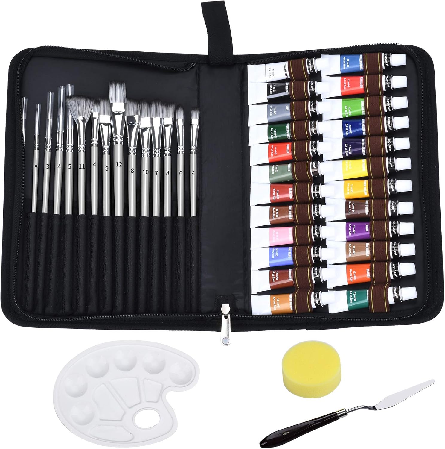 Acrylic Paint Brush Set with 24 Rich Pigments, 15 Paintbrushes, Palette & Carrying Case, Perfect for Acrylic, Oil, Watercolor etc - Ideal Gift for Artists, Adults and Kids